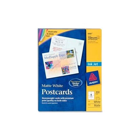 Avery Avery Inkjet Post Card, 5-1/2" x 4-1/4", Matte, White, 200 Cards/Pack 8387